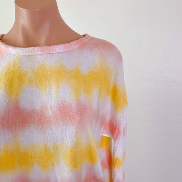 Theo & Spense Creamsicle Tie Dye Striped Long Sleeve Top Yellow size S NEW - Picture 4 of 12